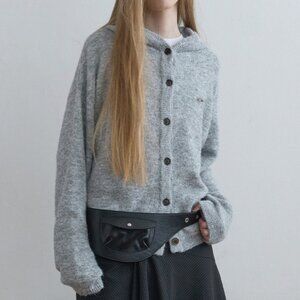 Soft Wool Knit Hoodie Melange Grey